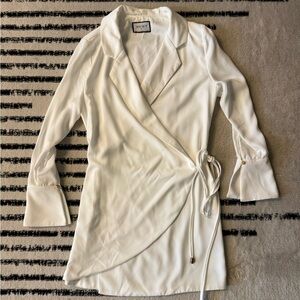 RNWY White Wrap Mini Dress with Tie Waist